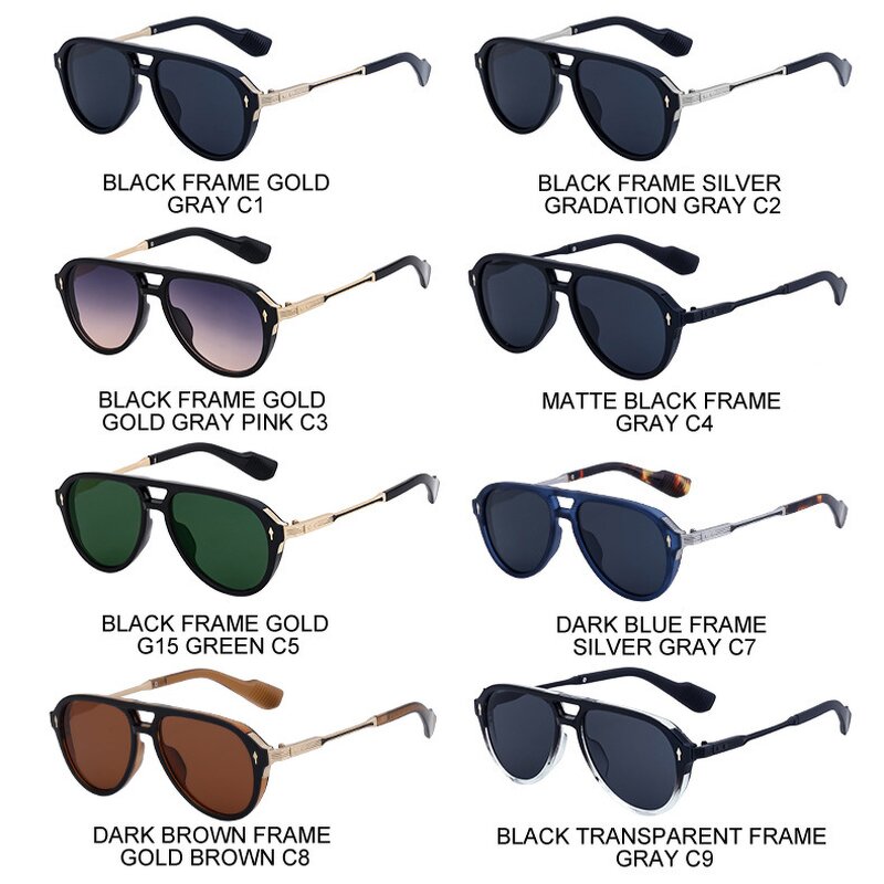 Sunglasses Manufacturer - UV400 Metal Temple Oval Frame Polarized European & American Retro