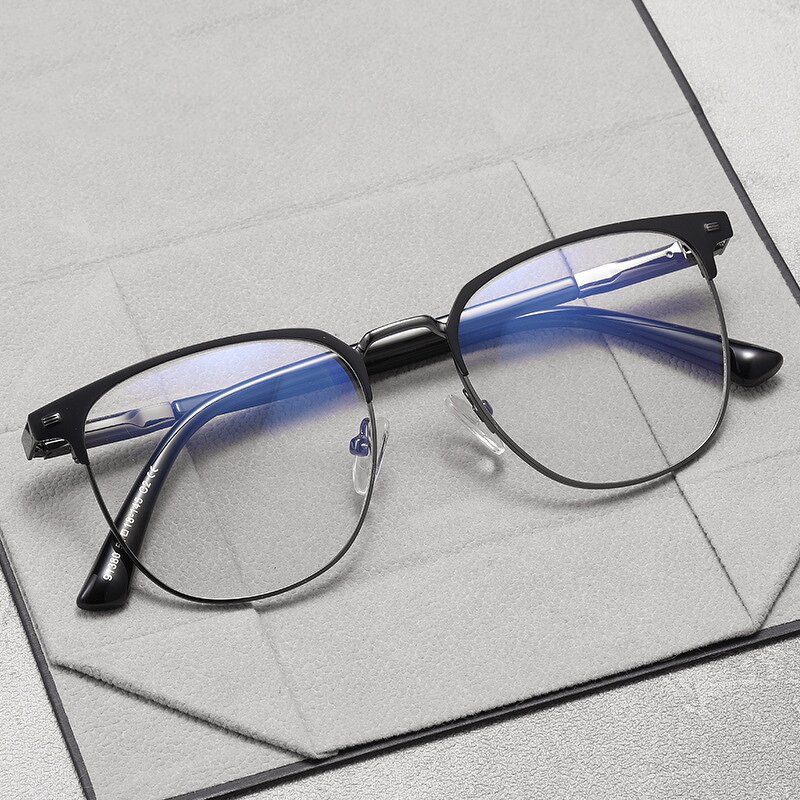 Eyeglasses Frames Manufacturer - Rivet Square Metal Artistic Eyebrow Frame Anti Blue Light