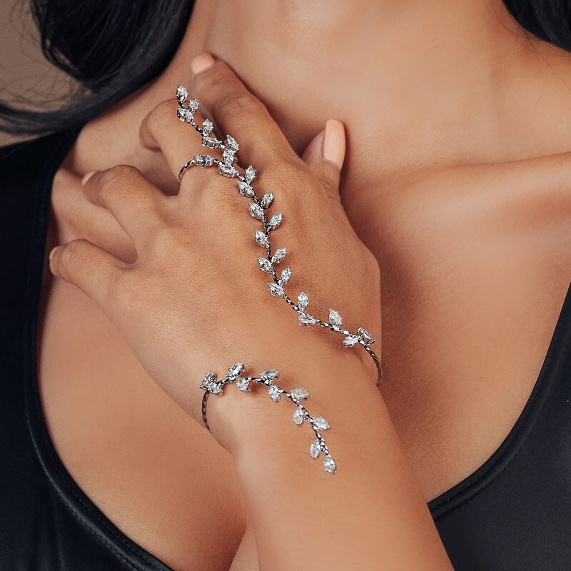 Fashion Bracelets Manufacturer - Rhinestone Plant Silver Jewelry Bangles Charm Bracelets for Women