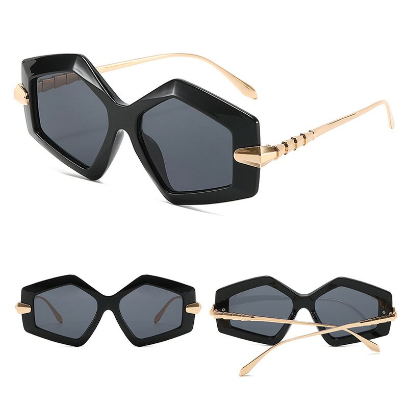 Sunglasses for Women Manufacturer - UV400 Serpentine Metal Temple Polygonal Frame Luxury European & American