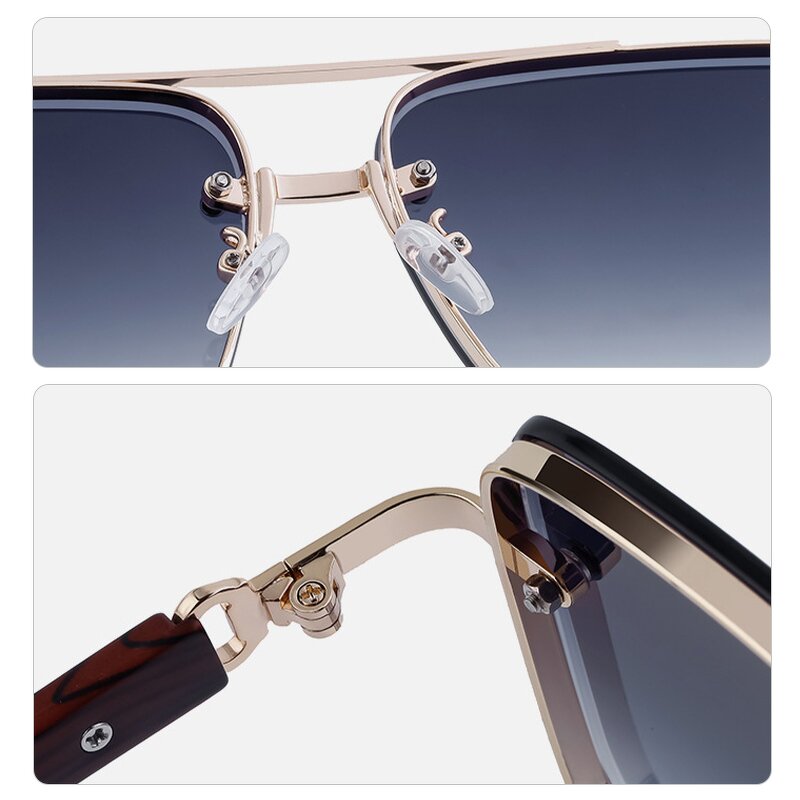 Sunglasses for Women Manufacturer - UV400 Wood Grain Double Beam Square Metal Frame for Business