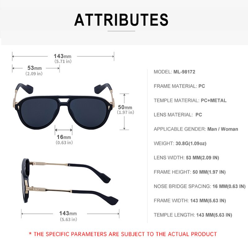 Sunglasses Manufacturer - UV400 Metal Temple Oval Frame Polarized European & American Retro
