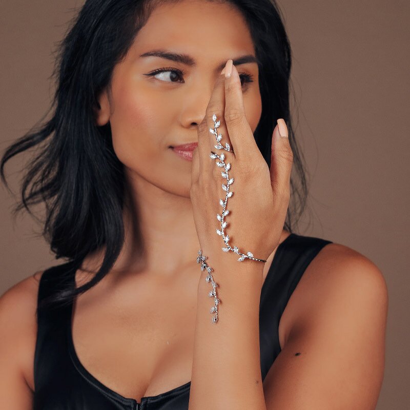 Fashion Bracelets Manufacturer - Rhinestone Plant Silver Jewelry Bangles Charm Bracelets for Women