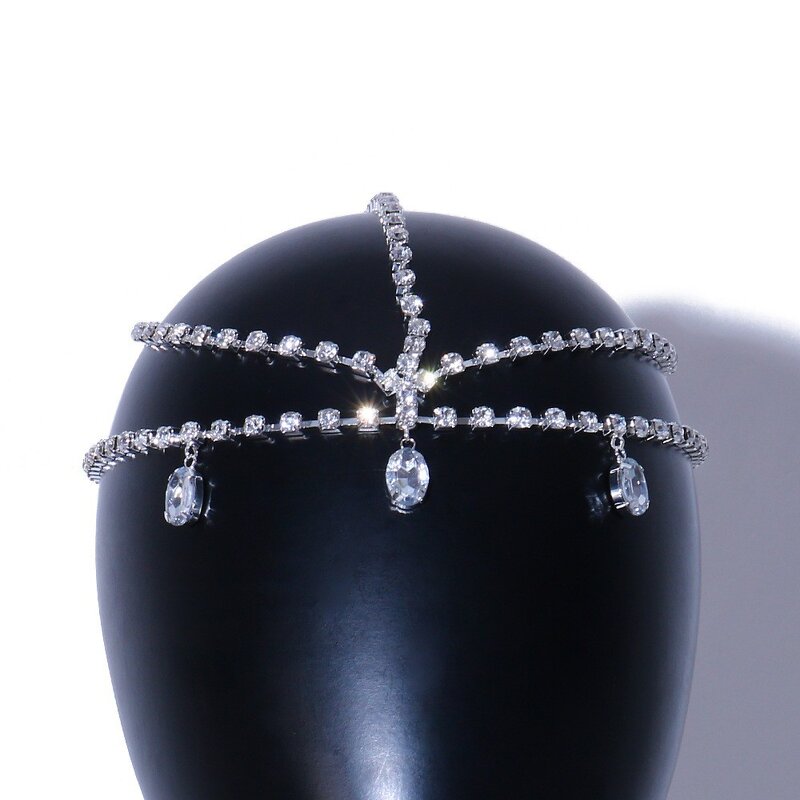 Wedding Headdress Manufacturer - Rhinestone Pendant Bridal Diamond Sparkly Headwear Stainless Steel