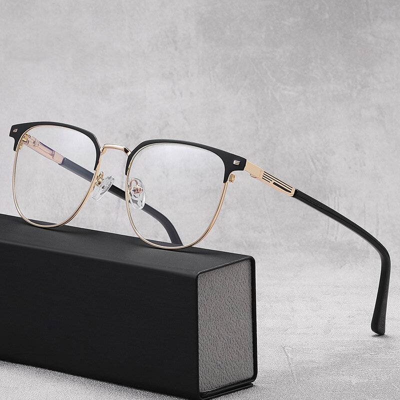 Eyeglasses Frames Manufacturer - Rivet Square Metal Artistic Eyebrow Frame Anti Blue Light