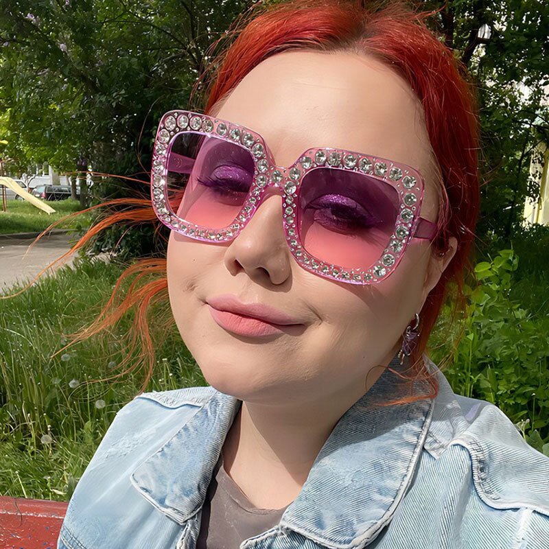 Sunglasses Manufacturer - Oversized Square UV400 Black Yellow PC Frames with Diamond Accents Unisex