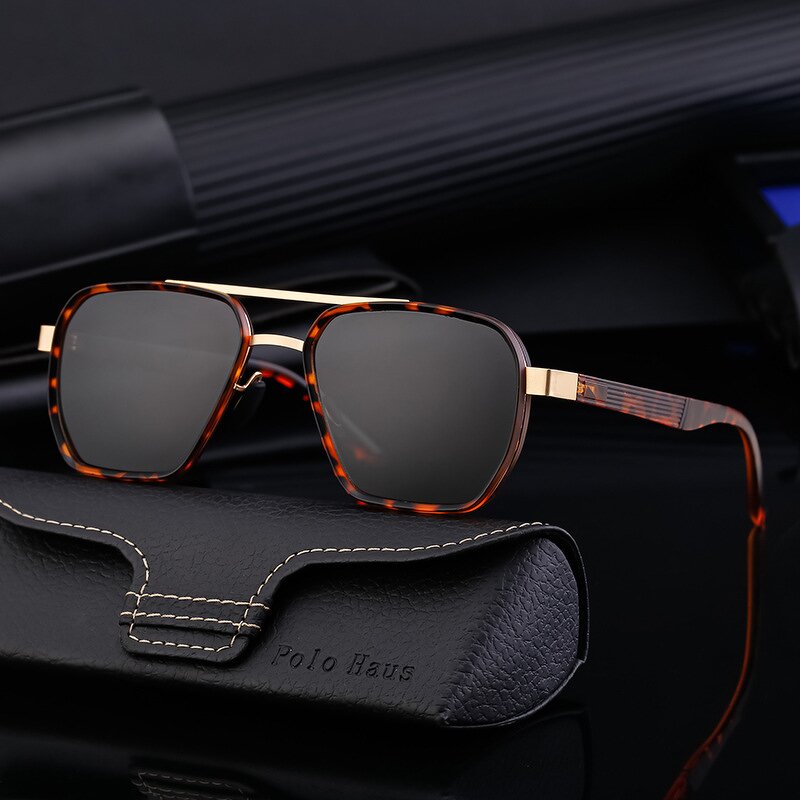 Polarized Sunglasses for Men Manufacturer - Unique Rectangle Double Beam Metal Frame for Outdoor Driving