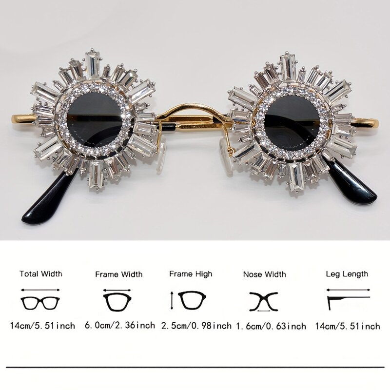 Sunglasses Manufacturer - Retro Hip Hop Diamond Embellished Ultra Small Round Metal Frame Unisex