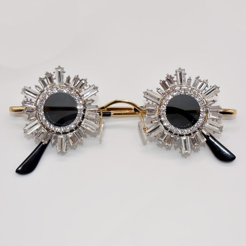 Sunglasses Manufacturer - Retro Hip Hop Diamond Embellished Ultra Small Round Metal Frame Unisex
