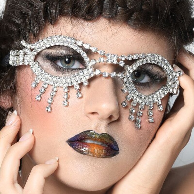 Eyewear Chain Manufacturer - Hollow Out Rhinestone Jewelry Elastic Dance Fringe Face Jewelry