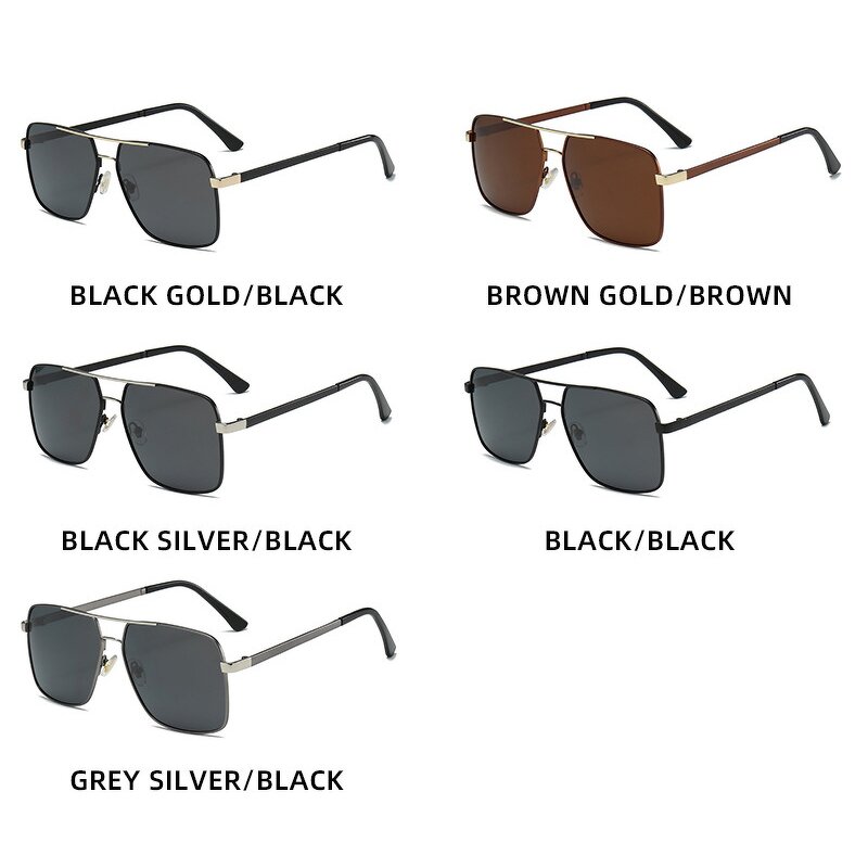Pilot Sunglasses Manufacturer - Large Square Double Bridge Metal Frame Polarized for Driving