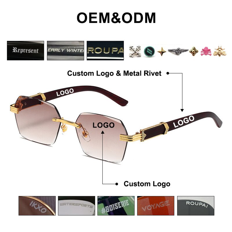 Sunglasses Manufacturer - Square Rimless Wooden Frame with Comfortable Wood Texture Glasses Leg