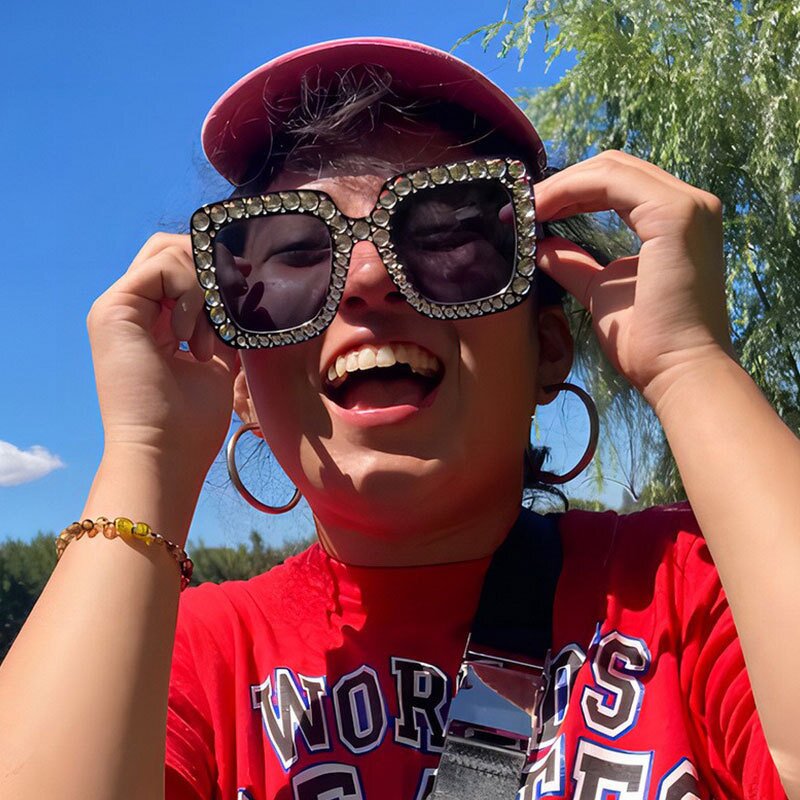 Sunglasses Manufacturer - Oversized Square UV400 Black Yellow PC Frames with Diamond Accents Unisex