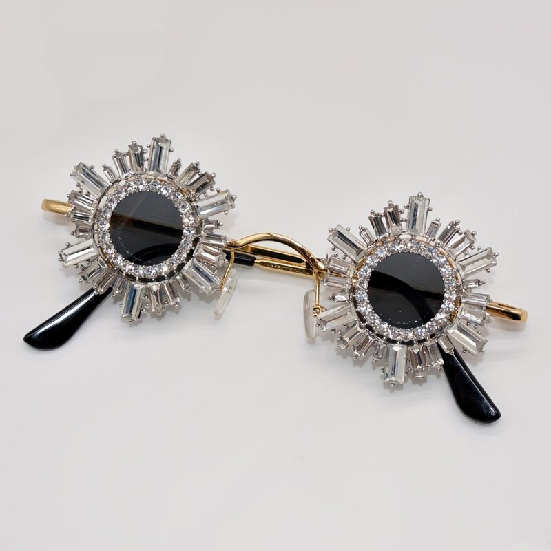 Sunglasses Manufacturer - Retro Hip Hop Diamond Embellished Ultra Small Round Metal Frame Unisex