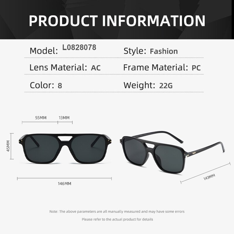 Sunglasses for Women Manufacturer - Double Beam Large Square Frame UV400 Europe & America Trend & Custom Logo