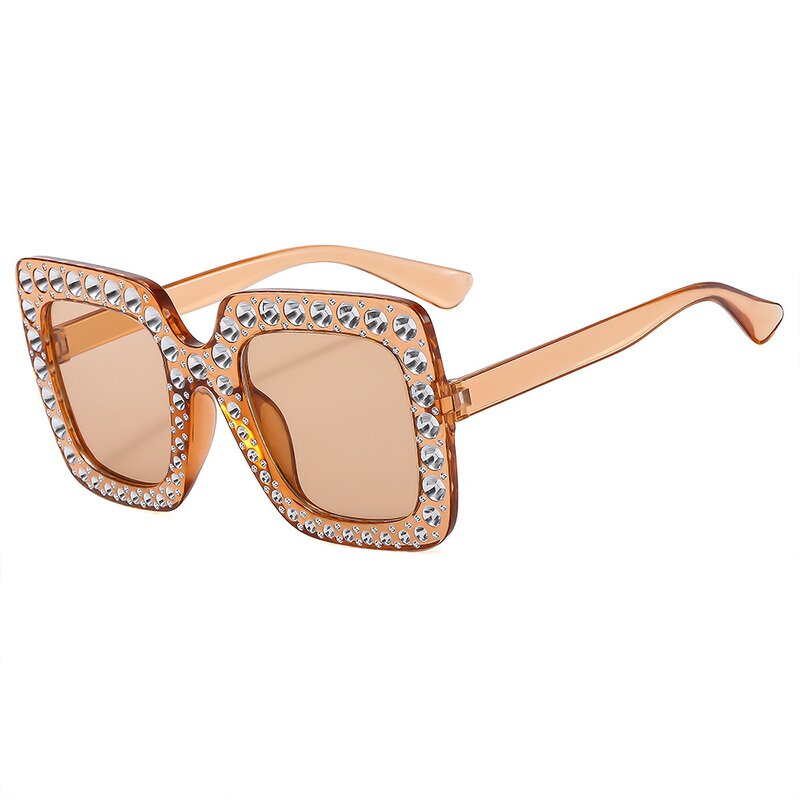 Sunglasses Manufacturer - Oversized Square UV400 Black Yellow PC Frames with Diamond Accents Unisex