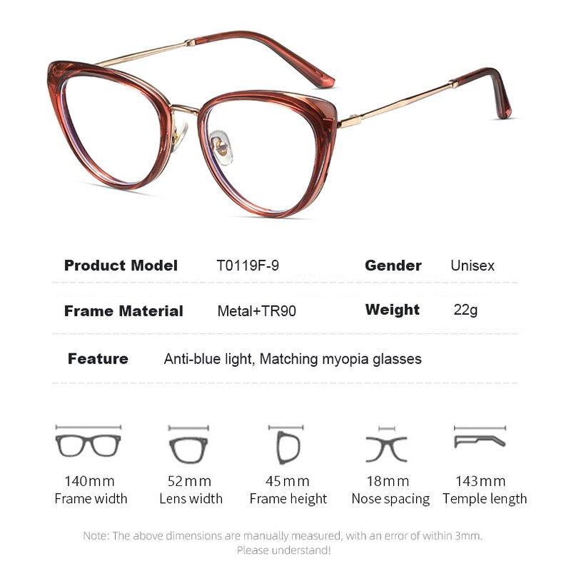 Eyeglasses Frames for Women Manufacturer - Metal Cat Eye Frame Anti Blue Light for Myopia