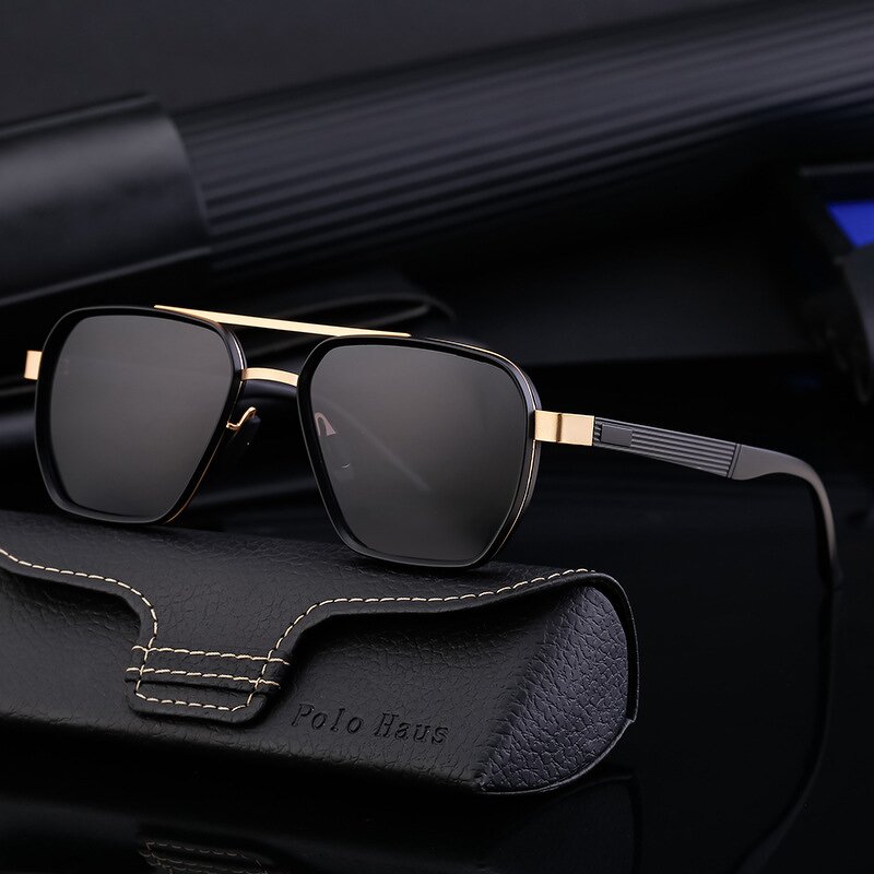 Polarized Sunglasses for Men Manufacturer - Unique Rectangle Double Beam Metal Frame for Outdoor Driving
