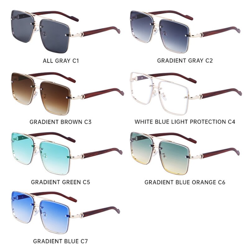 Sunglasses for Women Manufacturer - UV400 Wood Grain Double Beam Square Metal Frame for Business