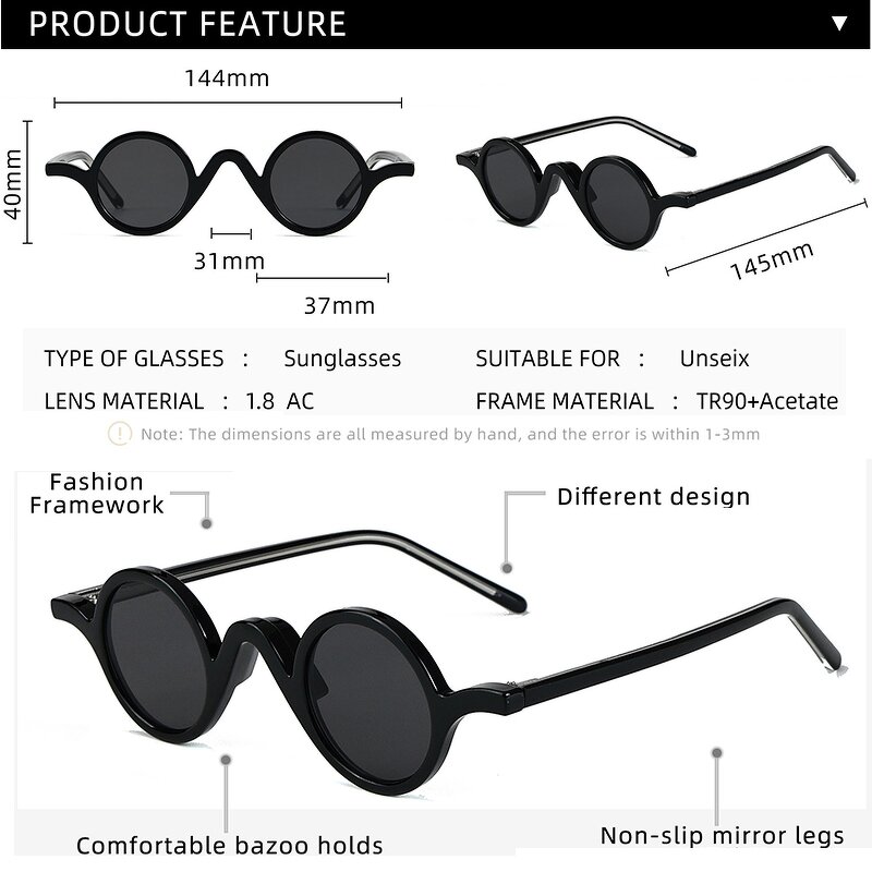 Y2K Sunglasses Manufacturer - UV400 Retro Round Acetate Frame