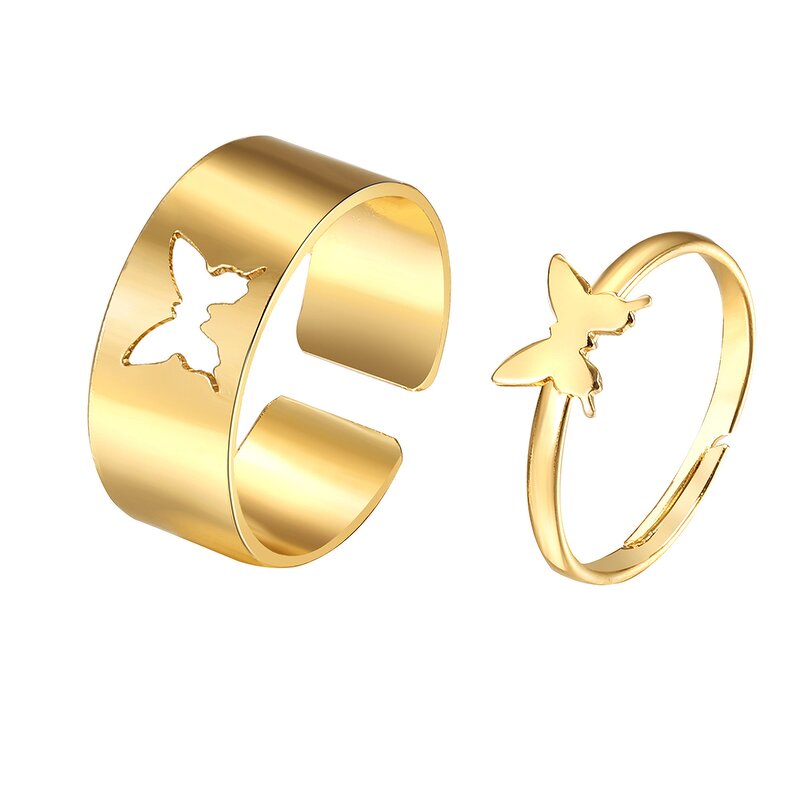 Opening Rings for Women Ladies - Manufacturer with 2pcs/pair Gold Silver Plated Hollow Out Butterfly Heart Star