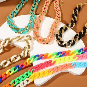 Cuban Chain Necklace - Manufacturer with Hip Hop Exaggerated Chunky & Rainbow Colorful Resin Acrylic Link