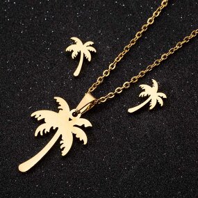 Coconut Palm Tree Jewelry Set - Manufacturer with 18K Gold Silver Plated & Stainless Steel for Women