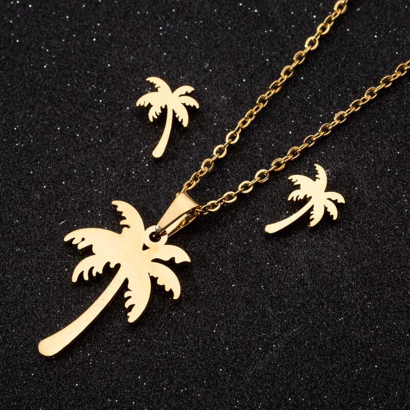Coconut Palm Tree Jewelry Set - Manufacturer with 18K Gold Silver Plated & Stainless Steel for Women