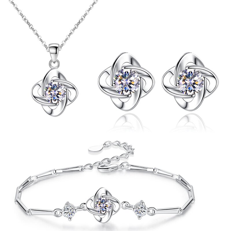 Four Leaf Clover Jewelry Set for Women - Manufacturer with Silver Plating & AAA Zirconia Lucky