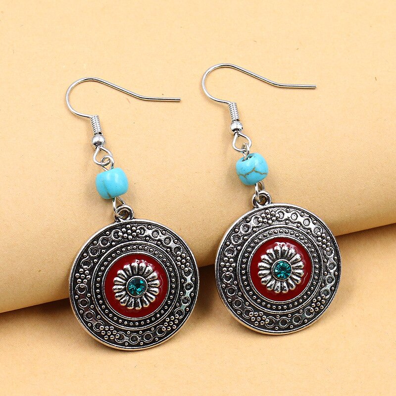 Retro Bohemian Earrings for Women - Manufacturer with Antique Bronze Plated Drop Waterdrop Round Pendant