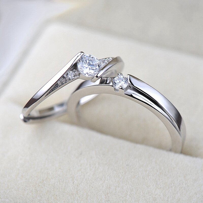Wedding Engagement Rings - Manufacturer with 925 Silver Plated Crystal Zircon & Adjustable for Couple