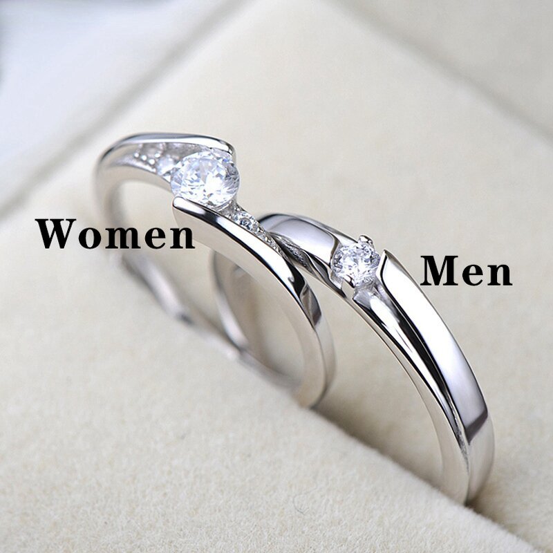 Wedding Engagement Rings - Manufacturer with 925 Silver Plated Crystal Zircon & Adjustable for Couple