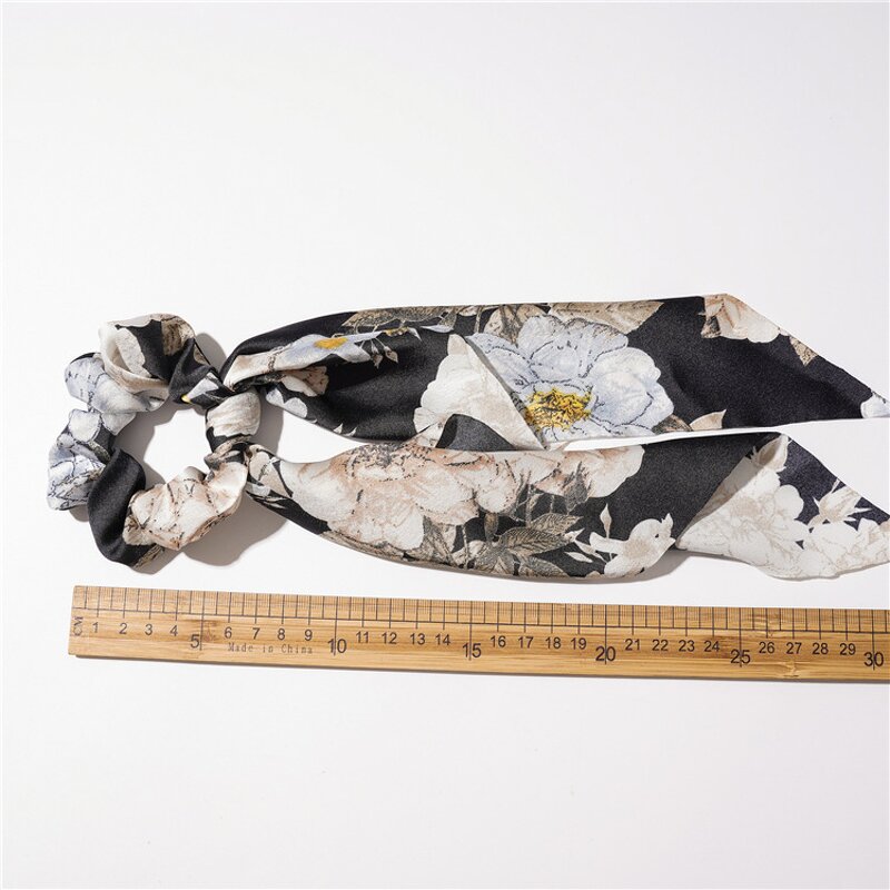 Hairscarf Scrunchies for Women Girl - Manufacturer with Boutique Flower Silk Long Tail & Floral Satin Large Ponytail