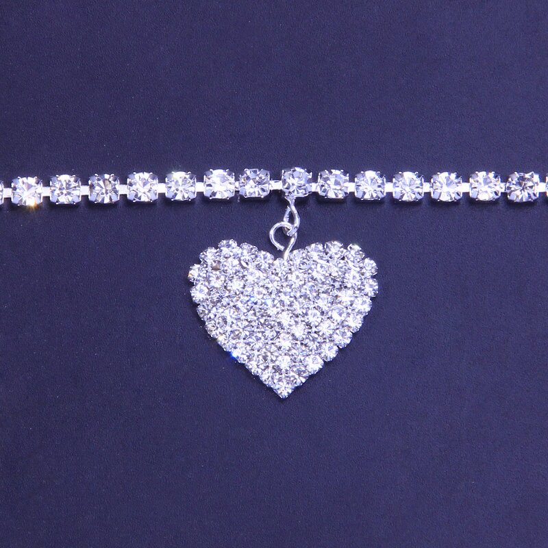 Tennis Chain Anklet for Women - Manufacturer with Gold Silver Plated Bling Full Crystal Diamond Zircon & Heart Pendant