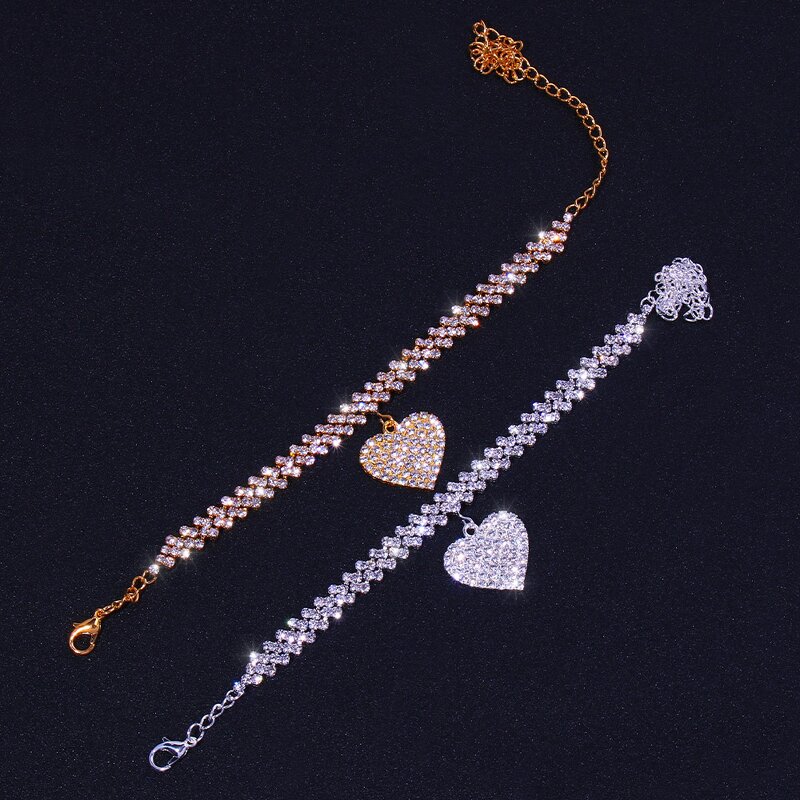 Crystal Foot Jewelry Anklet - Manufacturer with Silver 18K Gold Plated & Full Crystal Diamond Zircon Heart Pendant