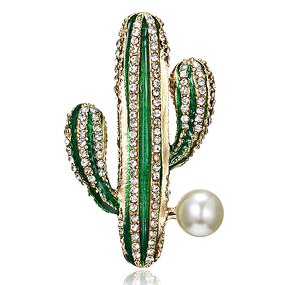 Cactus Brooch Pins for Women - Manufacturer with Fashion Gold Plated Crystal Zircon Peal Enamel