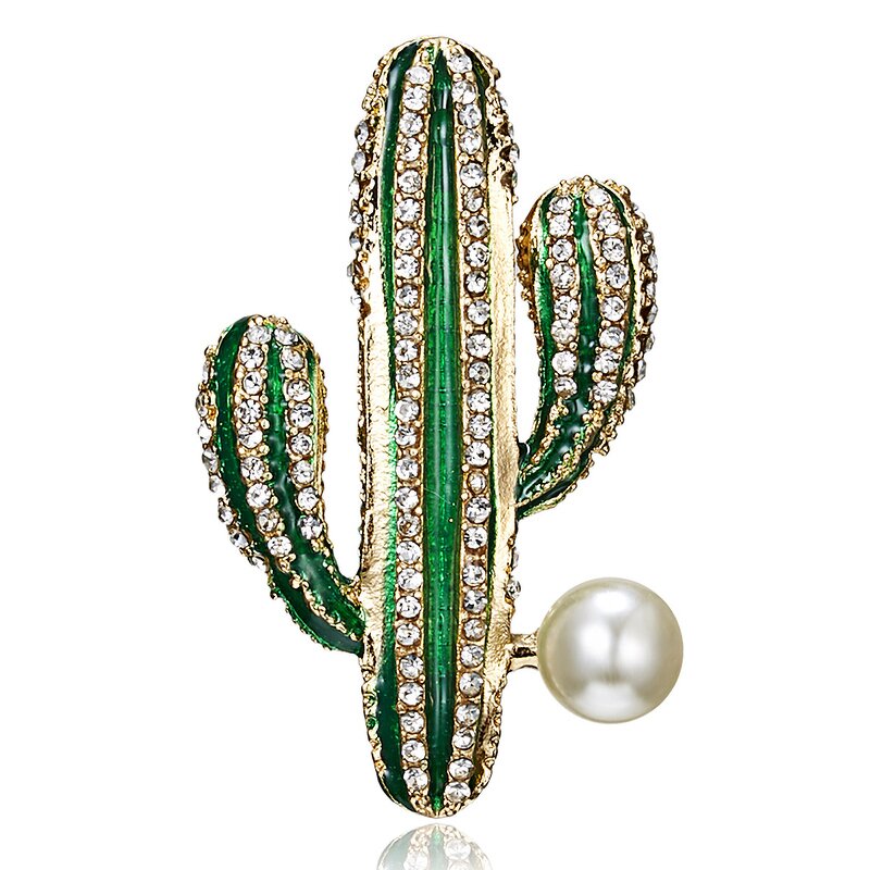 Cactus Brooch Pins for Women - Manufacturer with Fashion Gold Plated Crystal Zircon Peal Enamel