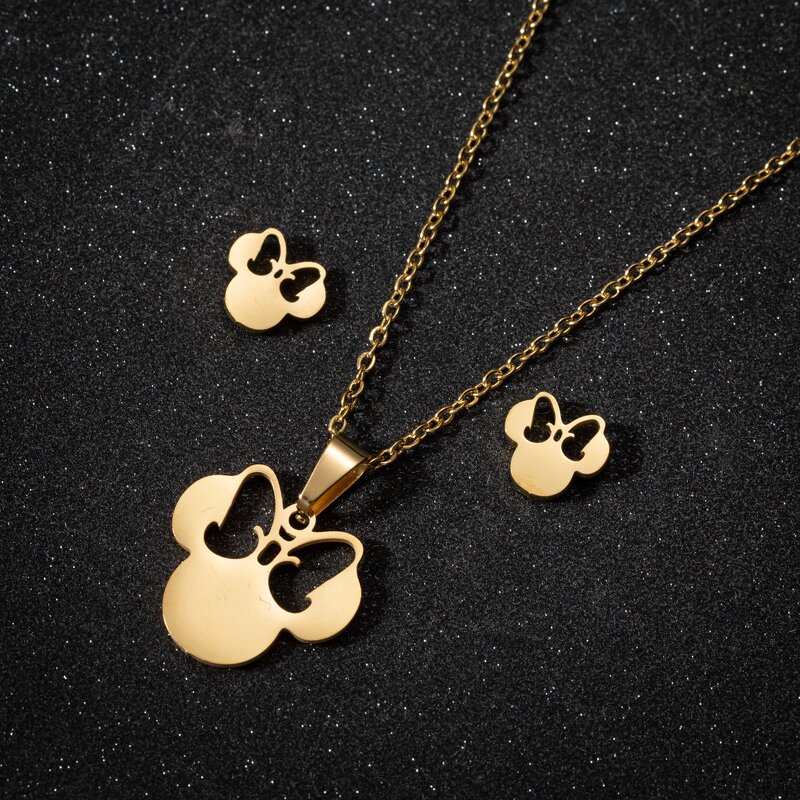 Mickey Minnie Jewelry Set - Manufacturer with Non Tarnish 18K Gold Silver Plated Stainless Steel