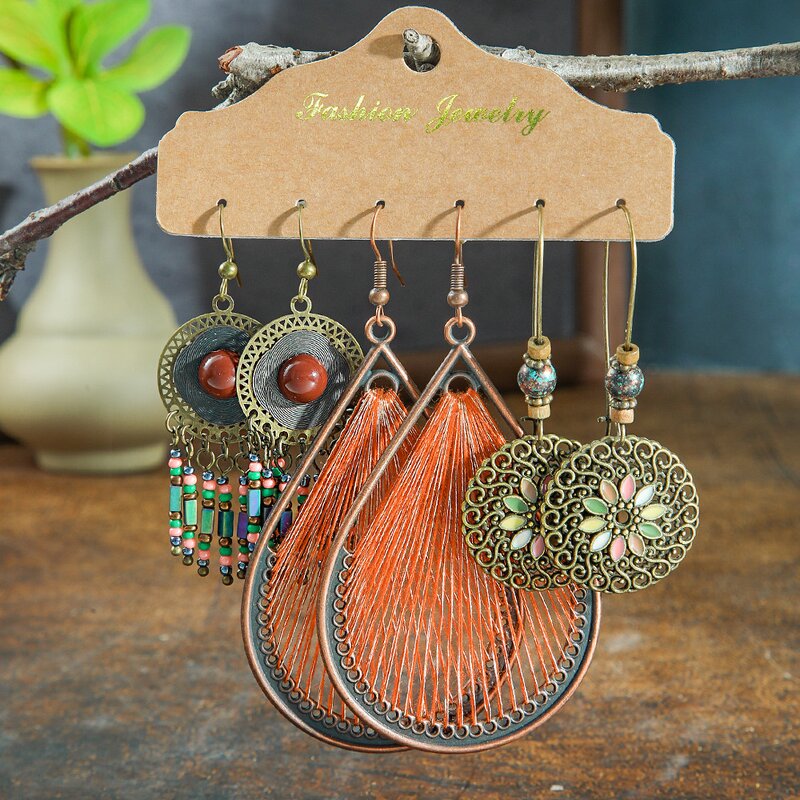 Boho Earring Sets for Women - Manufacturer with Antique Gold Silver Plated Water Drop Leaf Pendant