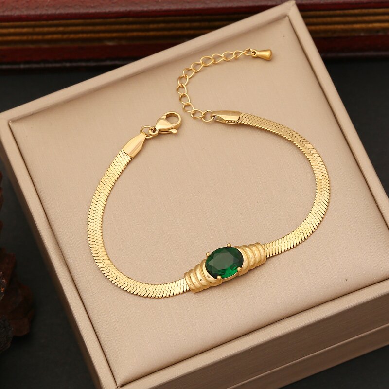 Emerald Stone Jewelry Set for Women - Manufacturer with Fashion Non Tarnish 18K Gold Plated Stainless Steel