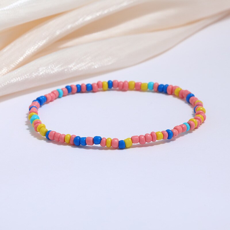 Beaded Anklet for Women Girls - Manufacturer with Bohemian Colorful Stretch Glass Seed Rice Beads for Summer Beach