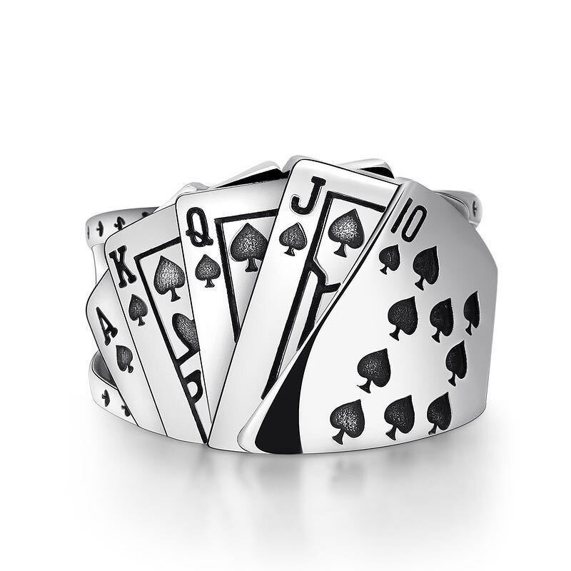 Playing Cards Poker Rings - Manufacturer with Creative Vintage Style Antique Silver Plated Mens Open Adjustable