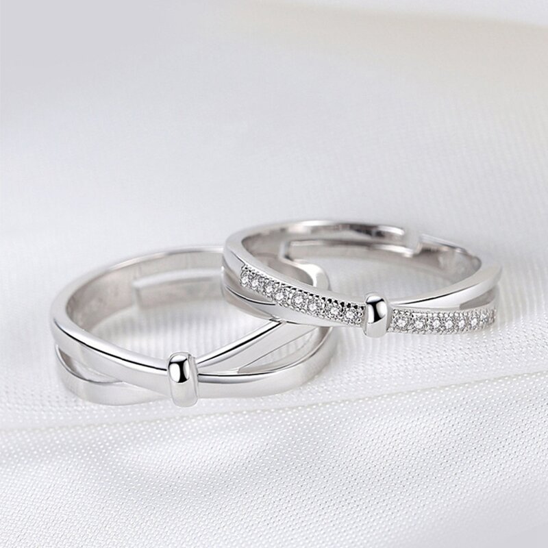 Engagement Wedding Rings Set - Manufacturer with 925 Silver Plated Adjustable & Zircon for Couple
