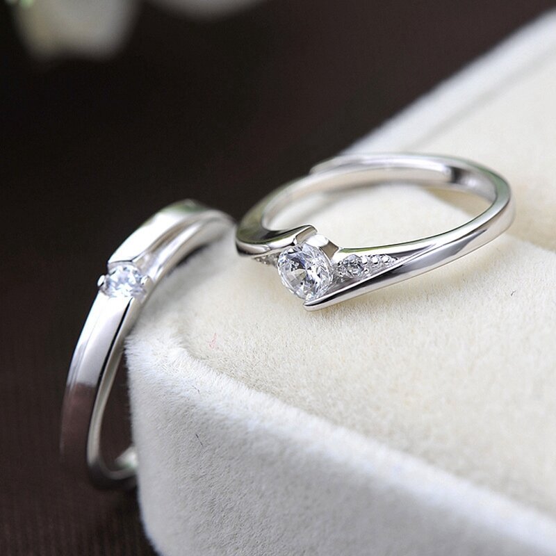 Wedding Engagement Rings - Manufacturer with 925 Silver Plated Crystal Zircon & Adjustable for Couple