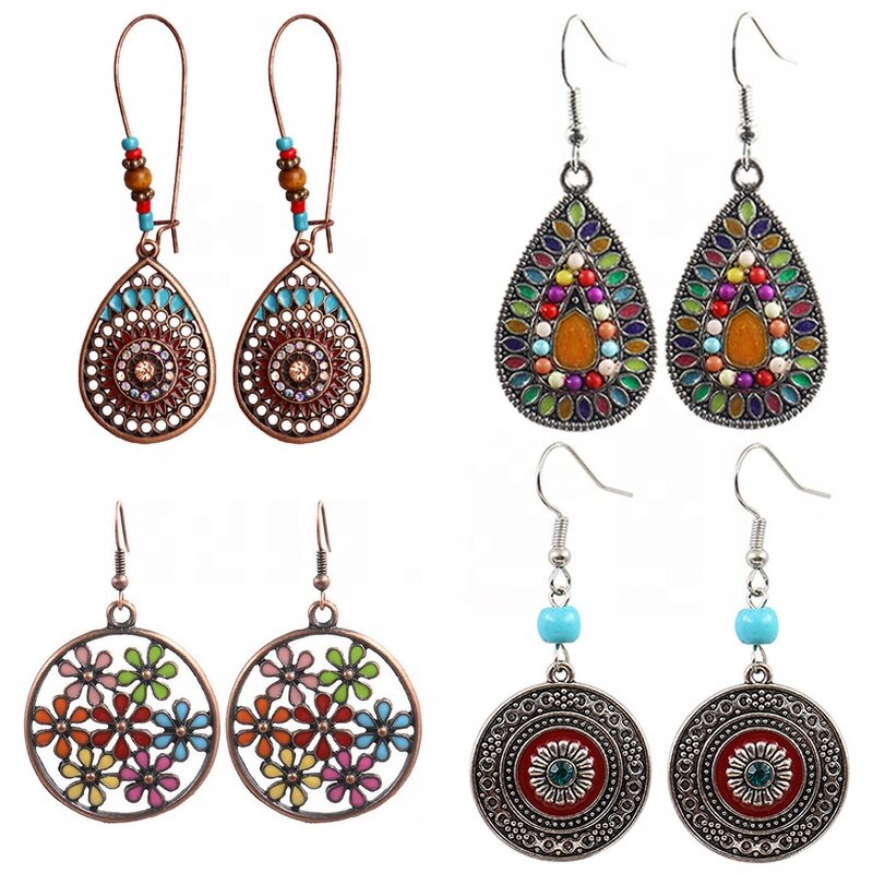 Retro Bohemian Earrings for Women - Manufacturer with Antique Bronze Plated Drop Waterdrop Round Pendant