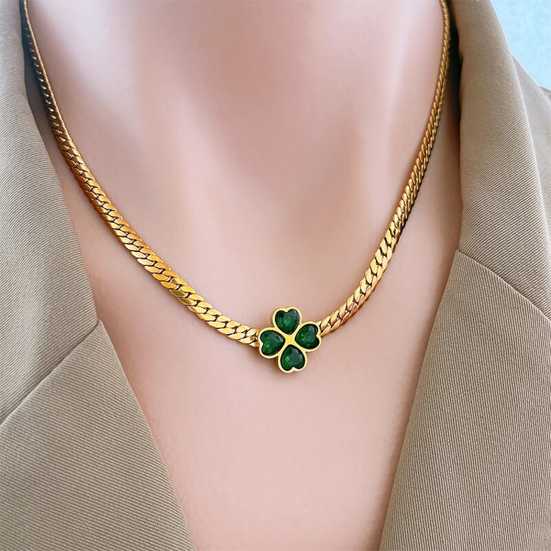 Four Leaf Clover Jewelry Set for Women - Manufacturer with Non Tarnish 18K Gold Plated Stainless Steel & Emerald