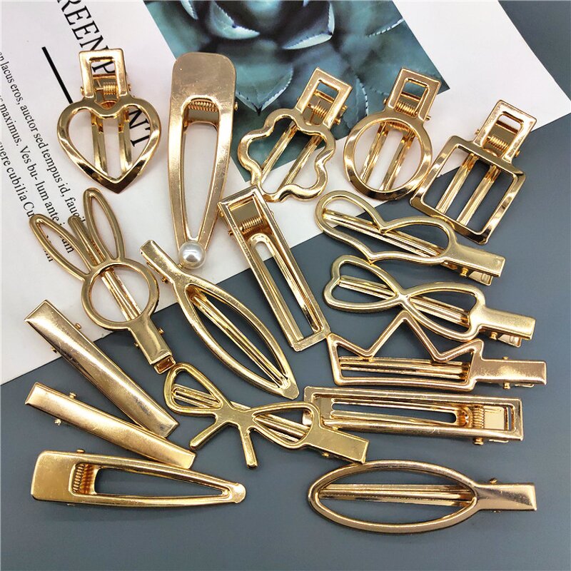 Hairgrip Pins for Women Girls - Manufacturer with 28 Styles Gold Plated Rabbit Heart Waterdrop Crown Metal Clips