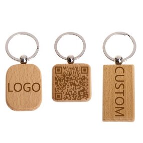 Wood Keychains - Manufacturer with Personalized QR Code Name Date Logo Custom