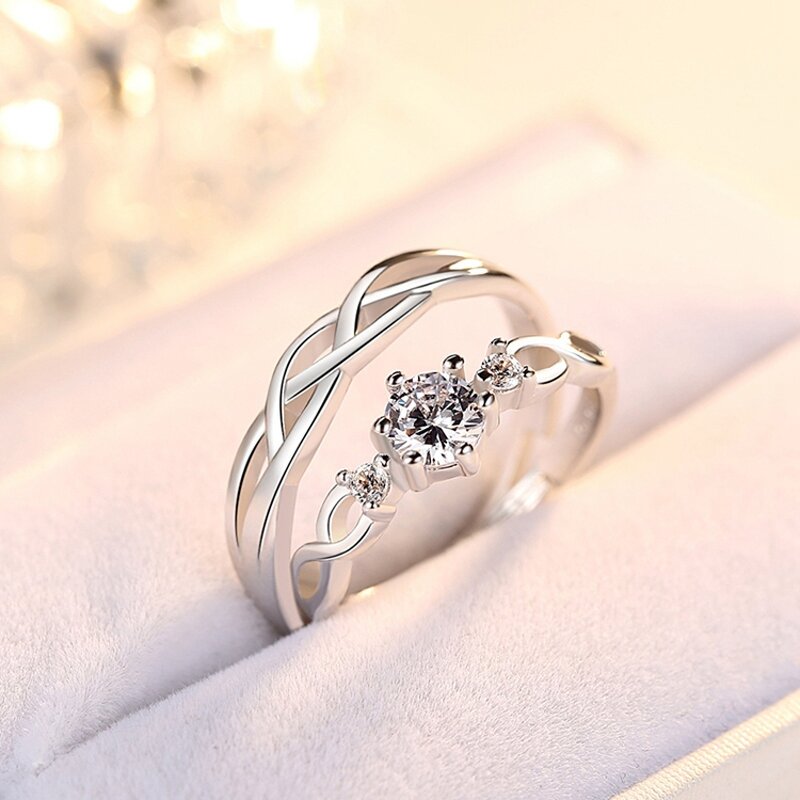 Couple Lovers Rings - Manufacturer with 925 Real Silver Plated Brass Zircon & Adjustable for Wedding