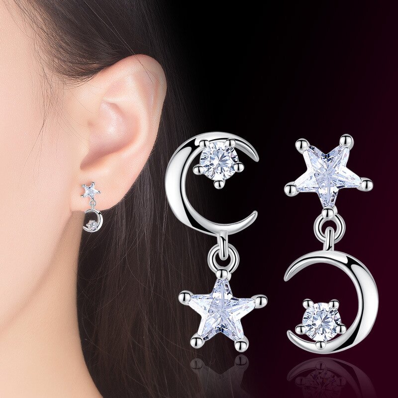 Stud Earring for Women - Manufacturer with 925 Silver Plated AAA Cubic Zircon Moon Star Shape